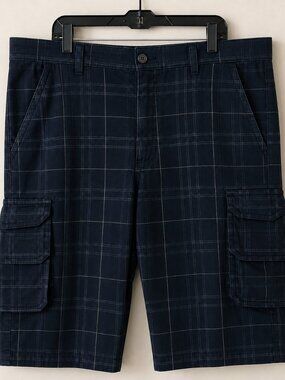 Alexander Julian Black Checkered Plaid Loose Fit Cargo Shorts SZ 42